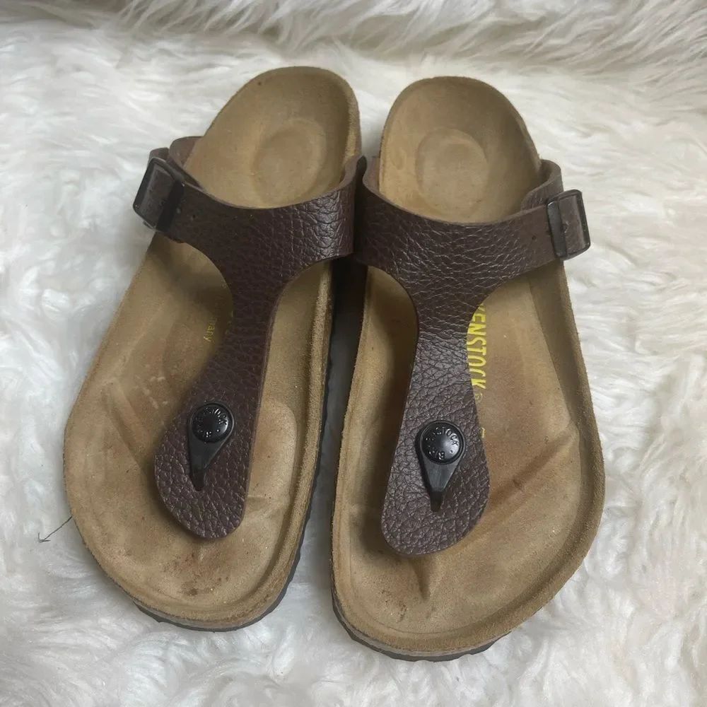 Birkenstock Gizeh Brown Thong Sandals with side Buckle EUR SZ36